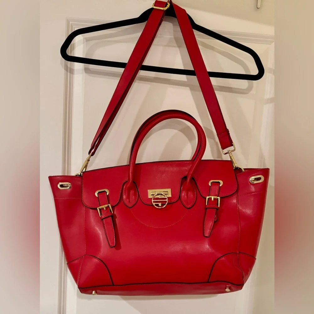 Vintage! Segolene Paris Red Leather Satchel, Large, Dust Bag Included, NWT - Picture 4 of 11